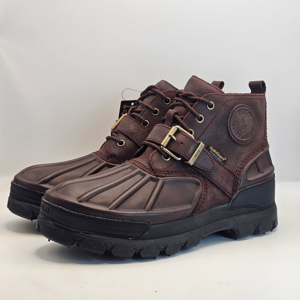 Polo Ralph Lauren Oslo Low BT WP Brown Leather Waterproof Duck Boots Mens 11D